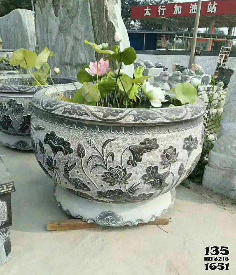 缸雕塑-仿古石雕荷花水缸 雕塑 缸雕塑-仿古石雕荷花水缸 雕塑