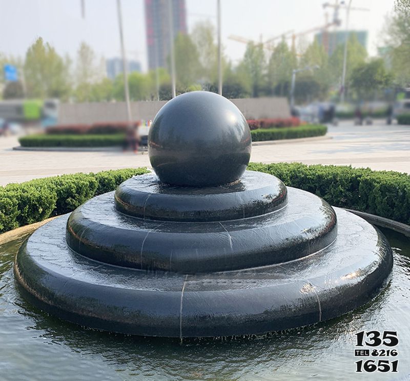風水球雕塑-大理石黑酒店門前擺放風水球噴泉石雕 風水球雕塑-大理石黑酒店門前擺放風水球噴泉石雕