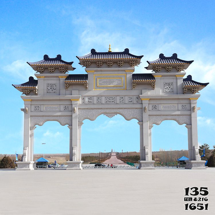 牌坊雕塑-景區(qū)景點(diǎn)漢白玉大門新中式漆金門樓牌坊 牌坊雕塑-景區(qū)景點(diǎn)漢白玉大門新中式漆金門樓牌坊高清圖片