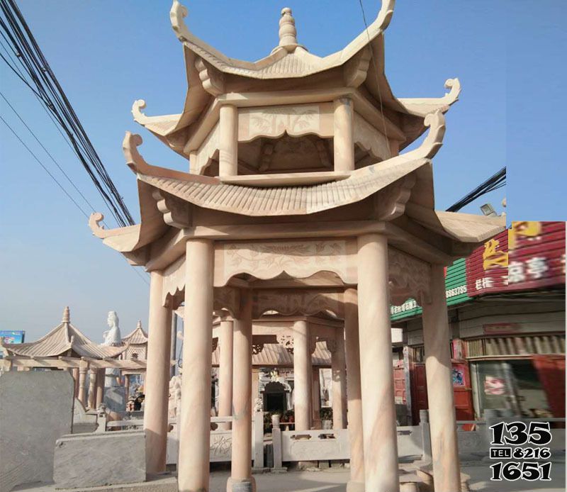 涼亭雕塑-景區廣場能否晚霞紅雙層休閑涼亭雕塑 涼亭雕塑-景區廣場能否晚霞紅雙層休閑涼亭雕塑高清圖片