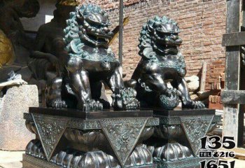 獅子雕塑-廣場景區創意不銹鋼仿銅創意一對獅子雕塑